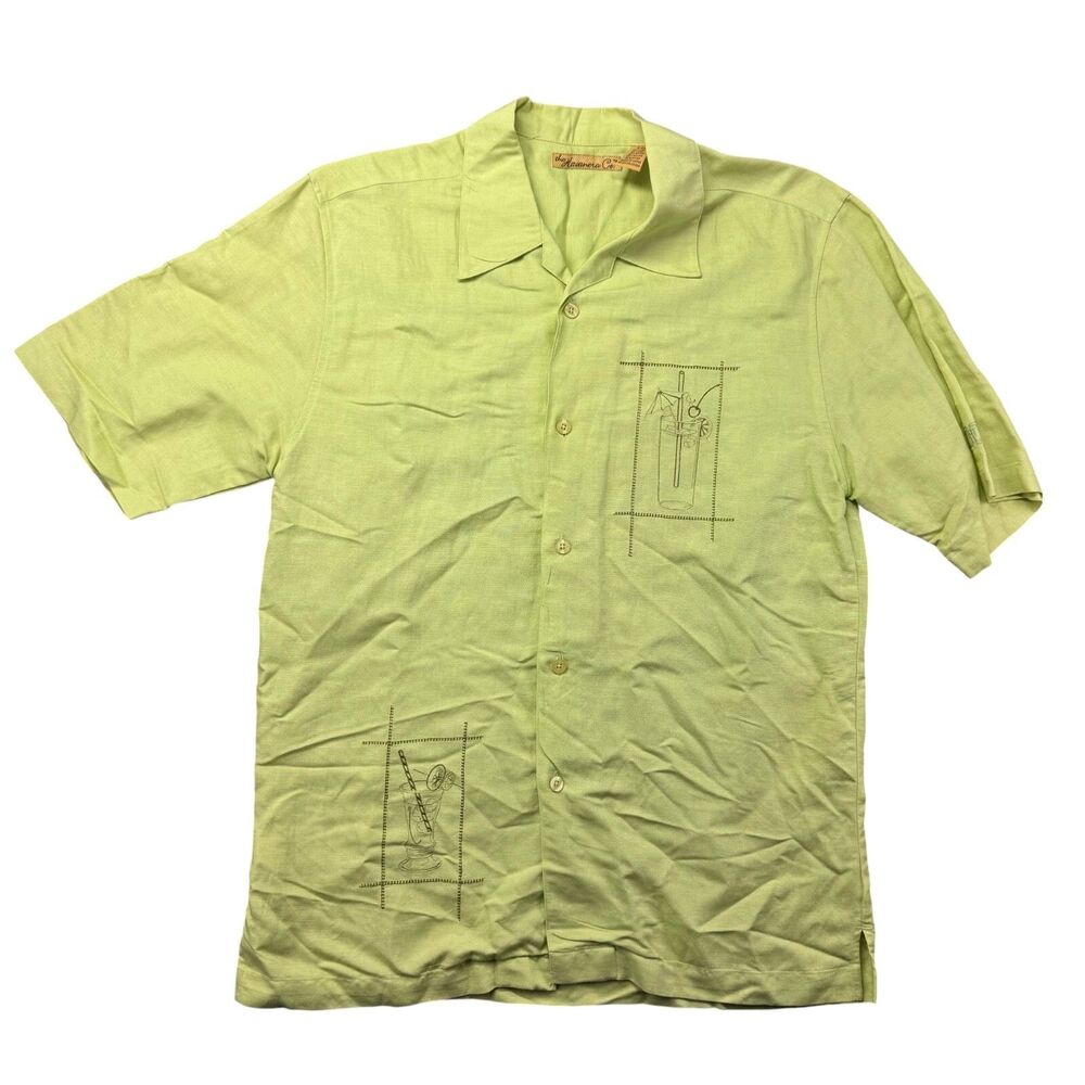 The Havana Co. Shirt Men's Small Green Short Sleeve Button Up Linen Hawaiian Top